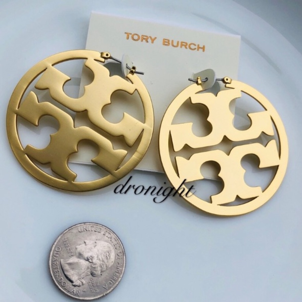 Tory Burch Miller Logo Gold Hoop Earrings